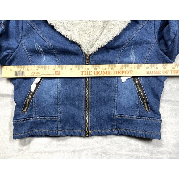 NEW Coalition LA Sz XL Faux Fur Collar and Lining Cropped Denim Jean Jacket NWT - Picture 14 of 16